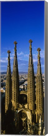 Framed High Section View Of Towers Of A Basilica, Sagrada Familia, Barcelona, Catalonia, Spain Print