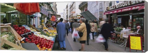 Framed Group Of People In A Street Market, Rue De Levy, Paris, France Print