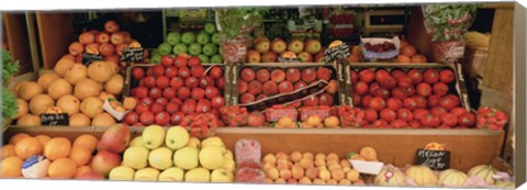 Framed Close-Up Of Fruits In A Market, Rue De Levy, Paris, France Print