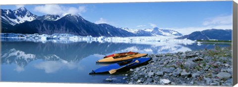 Framed USA, Alaska, Kayaks by the side of a river Print