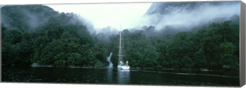 Framed Yacht in the ocean, Fiordland National Park, South Island, New Zealand Print