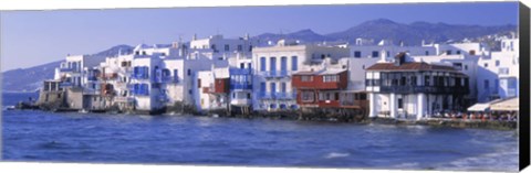 Framed Buildings on the Waterfront, Mykonos, Greece Print