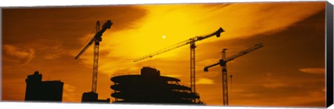 Framed Silhouette of cranes at a construction site, London, England Print