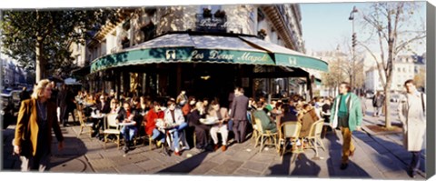 Framed Group of people at a sidewalk cafe, Les Deux Magots, Saint-Germain-Des-Pres Quarter, Paris, France Print