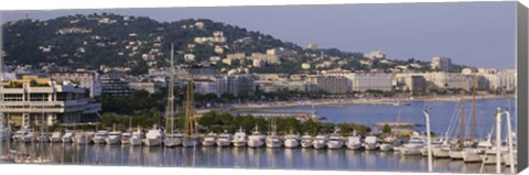 Framed High Angle View Of Boats Docked At Harbor, Cannes, France Print