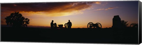 Framed Silhouette of statues of soldiers and cannons in a field, Gettysburg National Military Park, Pennsylvania, USA Print