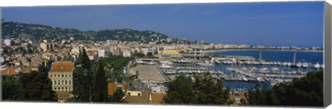 Framed Aerial View Of Boats Docked At A Harbor, Nice, France Print