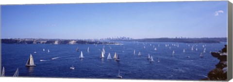 Framed Yachts in the bay, Sydney Harbor, Sydney, New South Wales, Australia Print