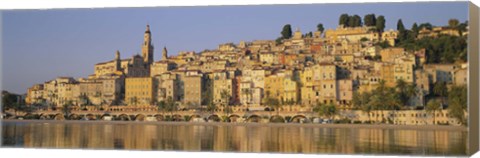Framed Buildings On The Waterfront, Eglise St-Michel, Menton, France Print