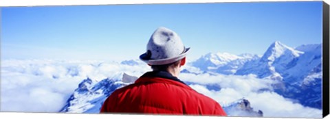 Framed Man Contemplating Swiss Alps, Switzerland Print