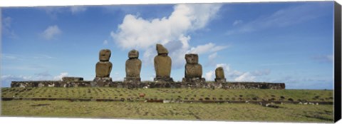 Framed Moai statues in a row, Tahai Archaeological Site,  Easter Island, Chile Print