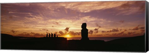 Framed Silhouette of Moai statues at dusk, Tahai Archaeological Site, Rano Raraku, Easter Island, Chile Print