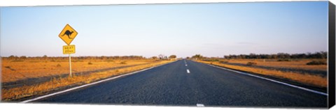 Framed Kangaroo Road Warning Sign, Outback Highway, Australia Print