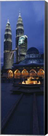 Framed Twin Towers Lit Up At Dusk, Petronas Towers, Kuala Lumpur, Malaysia Print