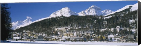 Framed Town On The Mountainside, Saint Moritz, Engadine Valley, Graubunden, Switzerland Print