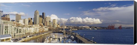 Framed High Angle View Of Boats Docked At A Harbor, Seattle, Washington State, USA Print