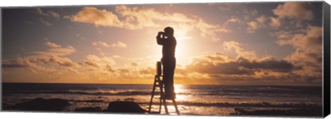 Framed Man Looking Through Binoculars In Silhouette Print