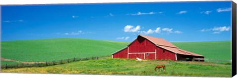 Framed Red Barn With Horses WA Print