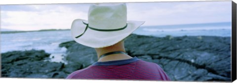 Framed Man with Straw Hat Galapagos Islands Ecuador Print