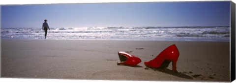 Framed Woman And High Heels On Beach, California, USA Print