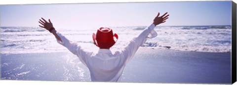 Framed Woman With Outstretched Arms On Beach, California, USA Print