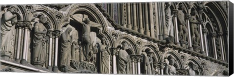 Framed Low angle view of statues carved on wall of a cathedral, Trondheim, Norway Print