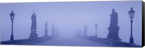 Framed Charles Bridge In Fog, Prague, Czech Republic Print