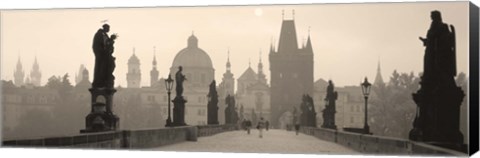 Framed Charles Bridge in the fog, Prague Czech Republic Print