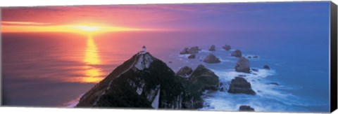 Framed Sunset, Nugget Point Lighthouse, South Island, New Zealand Print