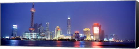 Framed Buildings lit up at dusk, Shanghai, China Print