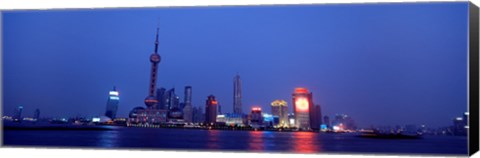 Framed Buildings at the waterfront lit up at dusk, Pudong, Shanghai, China Print