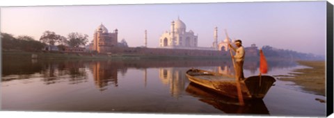 Framed Reflection of a mausoleum in a river, Taj Mahal, Yamuna River, Agra, Uttar Pradesh, India Print