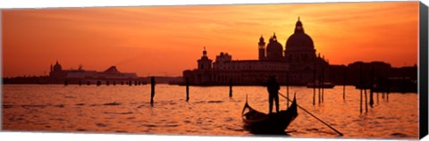 Framed Silhouette of a person on a gondola with a church in background, Santa Maria Della Salute, Grand Canal, Venice, Italy Print