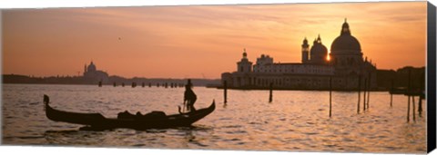 Framed Silhouette of a gondola in a canal at sunset, Santa Maria Della Salute, Venice, Italy Print