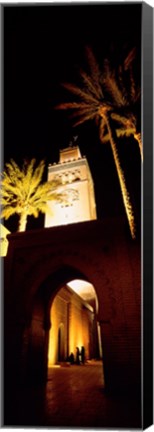 Framed Low angle view of a mosque lit up at night, Koutoubia Mosque, Marrakesh, Morocco Print