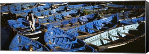 Framed High angle view of boats docked at a port, Essaouira, Morocco Print