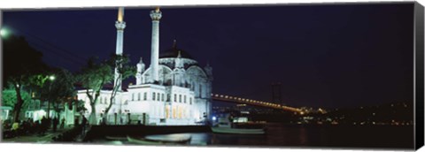 Framed Ortakoy Mosque at night, Bosphorus Bridge, Istanbul, Turkey Print