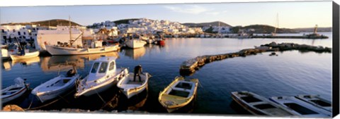 Framed Boats at the dock in the sea, Paros, Cyclades Islands, Greece Print