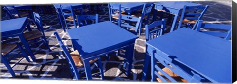 Framed High angle view of tables and chairs at a sidewalk cafe, Paros, Cyclades Islands, Greece Print