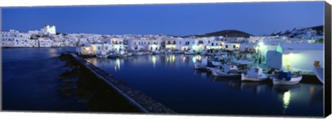 Framed Buildings lit up at night, Paros, Cyclades Islands, Greece Print