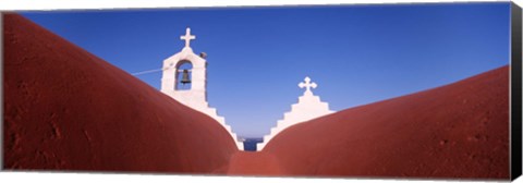 Framed Low angle view of a bell tower of a church, Mykonos, Cyclades Islands, Greece Print