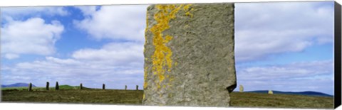 Framed Yellow markings on a pillar in the Ring Of Brodgar, Orkney Islands, Scotland, United Kingdom Print