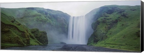 Framed Panoramic View Of A Waterfall, Skogafoss Waterfall, Skogar, Iceland Print