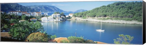 Framed High Angle View Of A Town On The Waterfront, Cephalonia, Greece Print