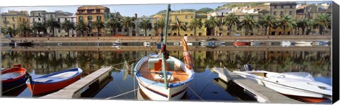 Framed Italy, Sardinia, Bosa, Boats moored on the dock Print