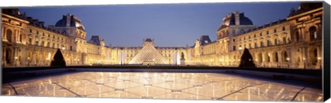 Framed Light Illuminated In The Museum, Louvre Pyramid, Paris, France Print