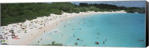 Framed Aerial view of tourists on the beach, Horseshoe Bay, Bermuda Print