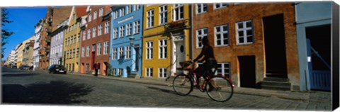 Framed Woman Riding A Bicycle, Copenhagen, Denmark Print