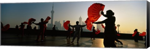 Framed Silhouette Of A Group Of People Dancing In Front Of Pudong, The Bund, Shanghai, China Print