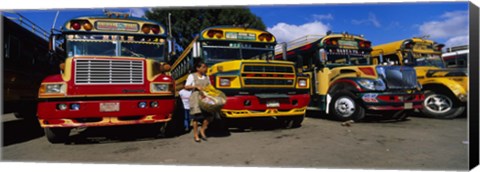 Framed Buses Parked In A Row At A Bus Station, Antigua, Guatemala Print